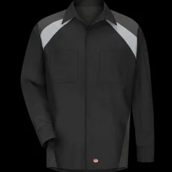 Red Kap Men's Long Sleeve Tri-Color Shop Shirt Black / Charcoal Online