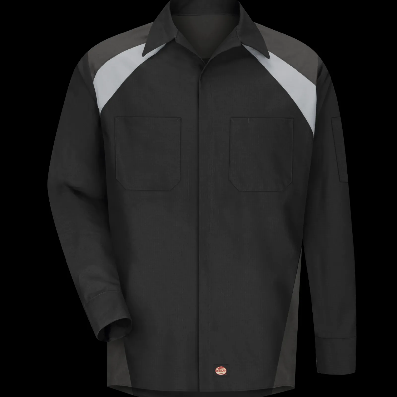 Red Kap Men's Long Sleeve Tri-Color Shop Shirt Black / Charcoal Online