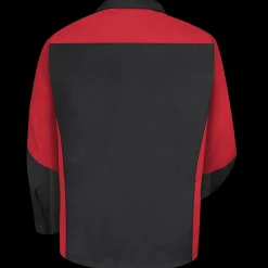 Red Kap Men's Long Sleeve Two-Tone Crew Shirt Black / Red New