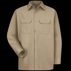 Red Kap Men's Long Sleeve Utility Uniform Shirt Khaki New