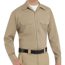 Red Kap Men's Long Sleeve Utility Uniform Shirt Khaki New