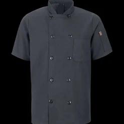 Red Kap Men's Short Sleeve Chef Coat with OilBlok + MIMIX® Charcoal Discount