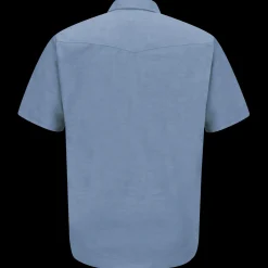 Red Kap Men's Short Sleeve Deluxe Western Style Shirt Light Blue Sale