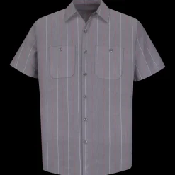 Red Kap Men's Short Sleeve Industrial Stripe Work Shirt Charcoal / Red / White Stripe Online