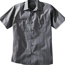Red Kap Men's Short Sleeve Industrial Stripe Work Shirt Charcoal / Red / White Stripe Online