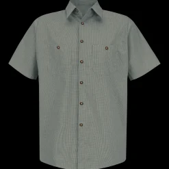 Red Kap Men's Short Sleeve Microcheck Uniform Shirt Hunter / Khaki Microcheck Discount