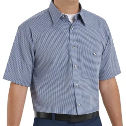 Red Kap Men's Short Sleeve Mini-Plaid Uniform Shirt White / Blue Mini Plaid Online