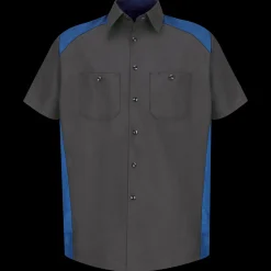 Red Kap Men's Short Sleeve Motorsports Shirt Charcoal / Royal Blue New