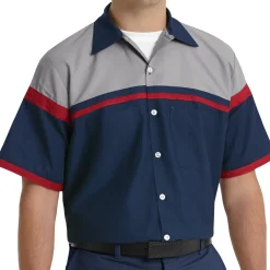 Red Kap Men's Short Sleeve Performance Tech Shirt Navy / Red / Light Grey Discount