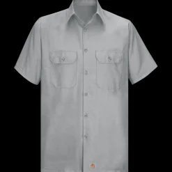 Red Kap Men's Short Sleeve Solid Rip Stop Shirt Grey Clearance