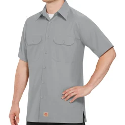 Red Kap Men's Short Sleeve Solid Rip Stop Shirt Grey Clearance