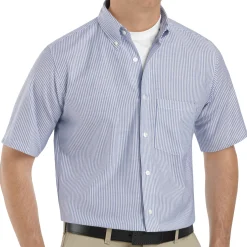 Red Kap Men's Short Sleeve Striped Executive Oxford Dress Shirt Blue / White Stripe Clearance