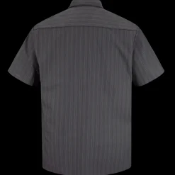 Red Kap Men's Short Sleeve Striped Work Shirt Charcoal w/ Blue / White Stripe Fashion