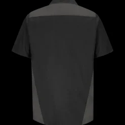 Red Kap Men's Short Sleeve Tri-Color Shop Shirt Black / Charcoal Sale