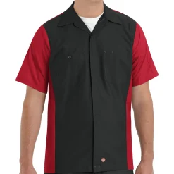 Red Kap Men's Short Sleeve Two-Tone Crew Shirt Black / Red Online