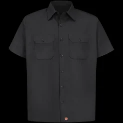 Red Kap Men's Short Sleeve Utility Uniform Shirt Black Clearance