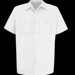 Red Kap Men's Short Sleeve Wrinkle-Resistant Cotton Work Shirt White Sale