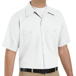 Red Kap Men's Short Sleeve Wrinkle-Resistant Cotton Work Shirt White Sale