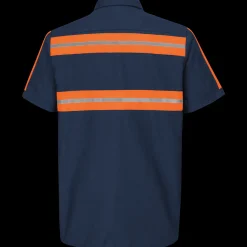 Red Kap Short Sleeve Enhanced Visibility Shirt Navy w/ Orange Visibility Trim Clearance