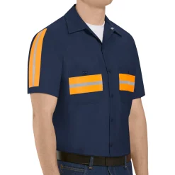 Red Kap Short Sleeve Enhanced Visibility Shirt Navy w/ Orange Visibility Trim Clearance