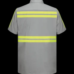 Red Kap Short Sleeve Enhanced Visibility Cotton Work Shirt Grey w/ Yellow Visibility Trim Discount