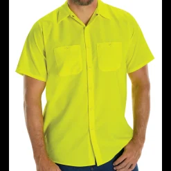 Red Kap Short Sleeve Enhanced Visibility Ripstop Work Shirt Fluorescent Yellow Sale