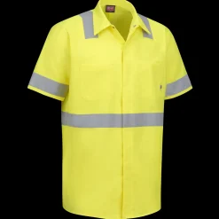 Red Kap Short Sleeve Hi-Visibility Ripstop Work Shirt with MIMIX® + OilBlok, Type R Class 2 Fluorescent Yellow Hot