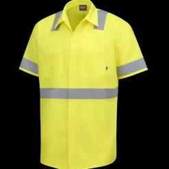 Red Kap Short Sleeve Hi-Visibility Ripstop Work Shirt with MIMIX® + OilBlok, Type R Class 2 Fluorescent Yellow Hot