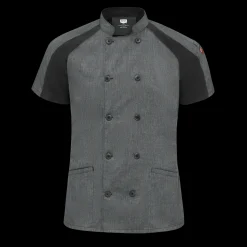 Red Kap Women's Airflow Raglan Chef Coat with OilBlok Charcoal Heather with Charcoal/Black Mesh Fashion