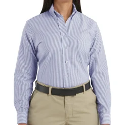 Red Kap Women's Long Sleeve Executive Oxford Dress Shirt Blue / White Stripe Outlet