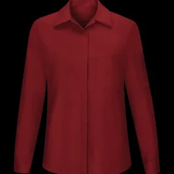 Red Kap Women's Long Sleeve Performance Plus Shop Shirt with OilBlok Technology Fireball Red / Charcoal Mesh Online