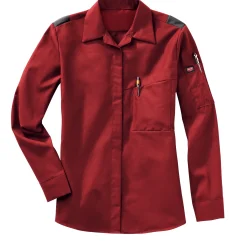 Red Kap Women's Long Sleeve Performance Plus Shop Shirt with OilBlok Technology Fireball Red / Charcoal Mesh Online