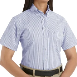 Red Kap Women's Short Sleeve Executive Oxford Dress Shirt Blue / White Stripe Best