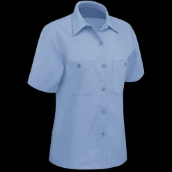 Red Kap Women's Short Sleeve Industrial Work Shirt Light Blue Discount