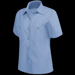 Red Kap Women's Short Sleeve Industrial Work Shirt Light Blue Discount