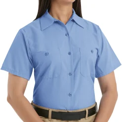 Red Kap Women's Short Sleeve Industrial Work Shirt Light Blue Discount