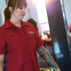 Red Kap Women's Short Sleeve Performance Plus Shop Shirt with OilBlok Technology Fireball Red / Charcoal Mesh Sale